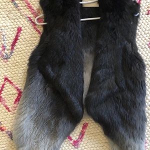 Yves Salomon Rabbit Ombré Vest — Black/Grey